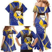Bosnia and Herzegovina Independence Day Family Matching Mermaid Dress and Hawaiian Shirt Zlatni Ljiljan Map With Eagle Proud