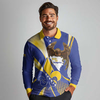 Bosnia and Herzegovina Independence Day Long Sleeve Polo Shirt Zlatni Ljiljan Map With Eagle Proud