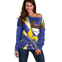 Bosnia and Herzegovina Independence Day Off Shoulder Sweater Zlatni Ljiljan Map With Eagle Proud