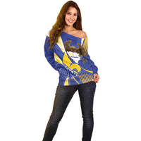 Bosnia and Herzegovina Independence Day Off Shoulder Sweater Zlatni Ljiljan Map With Eagle Proud