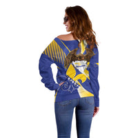Bosnia and Herzegovina Independence Day Off Shoulder Sweater Zlatni Ljiljan Map With Eagle Proud