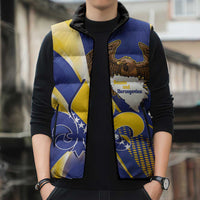 Bosnia and Herzegovina Independence Day Sleeveless Puffer Jacket Zlatni Ljiljan Map With Eagle Proud