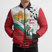 Personalized Bulgaria Liberation Day Bomber Puffer Jacket Happy 3rd March Shipka Monument Curve Flag