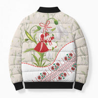 Baba Marta Bulgaria Bomber Puffer Jacket Martenitsa Snowdrop Shevitsa Folk Pattern