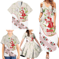 Baba Marta Bulgaria Family Matching Summer Maxi Dress and Hawaiian Shirt Martenitsa Snowdrop Shevitsa Folk Pattern