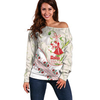 Baba Marta Bulgaria Off Shoulder Sweater Martenitsa Snowdrop Shevitsa Folk Pattern