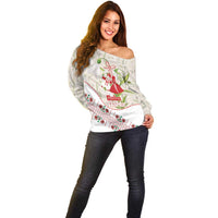 Baba Marta Bulgaria Off Shoulder Sweater Martenitsa Snowdrop Shevitsa Folk Pattern