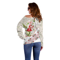 Baba Marta Bulgaria Off Shoulder Sweater Martenitsa Snowdrop Shevitsa Folk Pattern