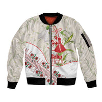 Baba Marta Bulgaria Sleeve Zip Bomber Jacket Martenitsa Snowdrop Shevitsa Folk Pattern