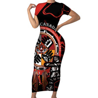 Canada National Aboriginal Day Short Sleeve Bodycon Dress Indigenous Peoples Inuksuit With Dreamcatcher - Wonder Print Shop