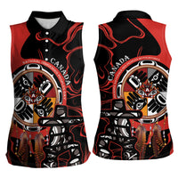 Canada National Aboriginal Day Women Sleeveless Polo Shirt Indigenous Peoples Inuksuit With Dreamcatcher - Wonder Print Shop