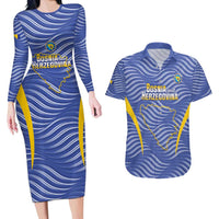 Custom Bosnia and Herzegovina Football Couples Matching Long Sleeve Bodycon Dress and Hawaiian Shirt Come On Zmajevi