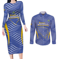 Custom Bosnia and Herzegovina Football Couples Matching Long Sleeve Bodycon Dress and Long Sleeve Button Shirt Come On Zmajevi