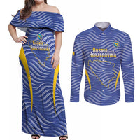 Custom Bosnia and Herzegovina Football Couples Matching Off Shoulder Maxi Dress and Long Sleeve Button Shirt Come On Zmajevi