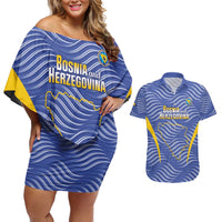 Custom Bosnia and Herzegovina Football Couples Matching Off Shoulder Short Dress and Hawaiian Shirt Come On Zmajevi