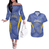 Custom Bosnia and Herzegovina Football Couples Matching Off The Shoulder Long Sleeve Dress and Hawaiian Shirt Come On Zmajevi