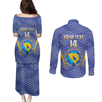 Custom Bosnia and Herzegovina Football Couples Matching Puletasi and Long Sleeve Button Shirt Come On Zmajevi