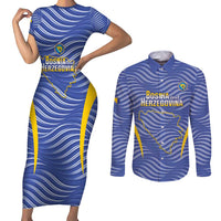 Custom Bosnia and Herzegovina Football Couples Matching Short Sleeve Bodycon Dress and Long Sleeve Button Shirt Come On Zmajevi
