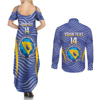 Custom Bosnia and Herzegovina Football Couples Matching Summer Maxi Dress and Long Sleeve Button Shirt Come On Zmajevi