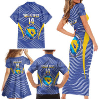 Custom Bosnia and Herzegovina Football Family Matching Short Sleeve Bodycon Dress and Hawaiian Shirt Come On Zmajevi
