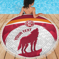Custom Latvia Football Beach Blanket Go Wolves Latvija Folk Pattern