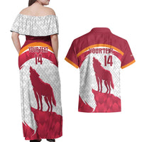 Custom Latvia Football Couples Matching Off Shoulder Maxi Dress and Hawaiian Shirt Go Wolves Latvija Folk Pattern