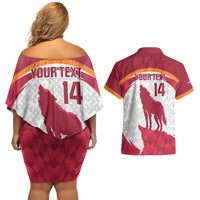 Custom Latvia Football Couples Matching Off Shoulder Short Dress and Hawaiian Shirt Go Wolves Latvija Folk Pattern