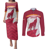 Custom Latvia Football Couples Matching Puletasi and Long Sleeve Button Shirt Go Wolves Latvija Folk Pattern