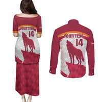Custom Latvia Football Couples Matching Puletasi and Long Sleeve Button Shirt Go Wolves Latvija Folk Pattern