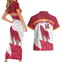 Custom Latvia Football Couples Matching Short Sleeve Bodycon Dress and Hawaiian Shirt Go Wolves Latvija Folk Pattern