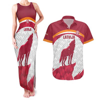 Custom Latvia Football Couples Matching Tank Maxi Dress and Hawaiian Shirt Go Wolves Latvija Folk Pattern
