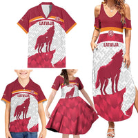 Custom Latvia Football Family Matching Summer Maxi Dress and Hawaiian Shirt Go Wolves Latvija Folk Pattern