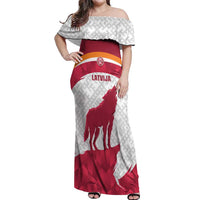 Custom Latvia Football Off Shoulder Maxi Dress Go Wolves Latvija Folk Pattern