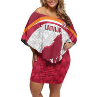 Custom Latvia Football Off Shoulder Short Dress Go Wolves Latvija Folk Pattern