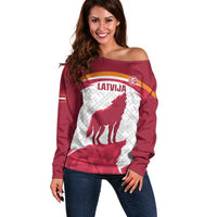 Custom Latvia Football Off Shoulder Sweater Go Wolves Latvija Folk Pattern