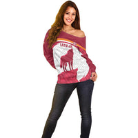 Custom Latvia Football Off Shoulder Sweater Go Wolves Latvija Folk Pattern