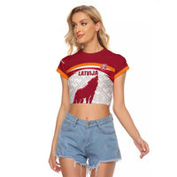 Custom Latvia Football Raglan Cropped T Shirt Go Wolves Latvija Folk Pattern