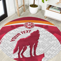 Custom Latvia Football Round Carpet Go Wolves Latvija Folk Pattern