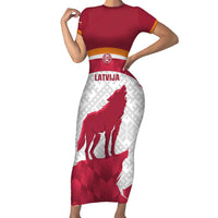 Custom Latvia Football Short Sleeve Bodycon Dress Go Wolves Latvija Folk Pattern