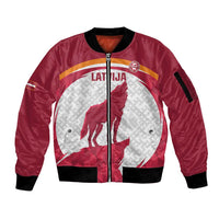 Custom Latvia Football Sleeve Zip Bomber Jacket Go Wolves Latvija Folk Pattern