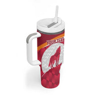 Custom Latvia Football Tumbler With Handle Go Wolves Latvija Folk Pattern