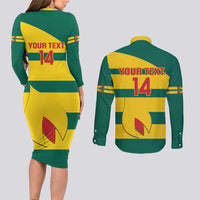 Custom Grenada Football Couples Matching Long Sleeve Bodycon Dress and Long Sleeve Button Shirt Go Spice Boys Green Version