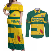 Custom Grenada Football Couples Matching Off Shoulder Maxi Dress and Long Sleeve Button Shirt Go Spice Boys Green Version