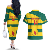 Custom Grenada Football Couples Matching Off The Shoulder Long Sleeve Dress and Hawaiian Shirt Go Spice Boys Green Version