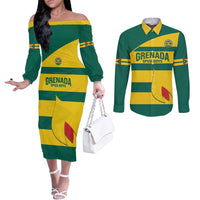 Custom Grenada Football Couples Matching Off The Shoulder Long Sleeve Dress and Long Sleeve Button Shirt Go Spice Boys Green Version