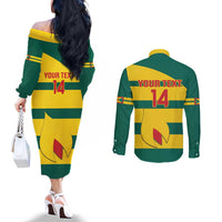 Custom Grenada Football Couples Matching Off The Shoulder Long Sleeve Dress and Long Sleeve Button Shirt Go Spice Boys Green Version
