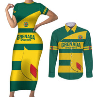 Custom Grenada Football Couples Matching Short Sleeve Bodycon Dress and Long Sleeve Button Shirt Go Spice Boys Green Version