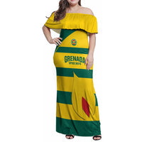 Custom Grenada Football Family Matching Off Shoulder Maxi Dress and Hawaiian Shirt Go Spice Boys Green Version