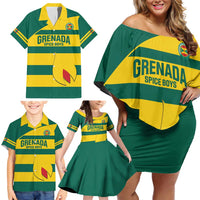 Custom Grenada Football Family Matching Off Shoulder Short Dress and Hawaiian Shirt Go Spice Boys Green Version