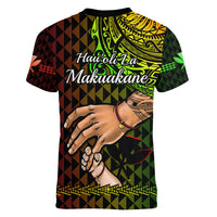 Polynesian Pride Father Day Hawaii Women V Neck T Shirt Kanaka Kakau Hauoli La Makuakane - Wonder Print Shop
